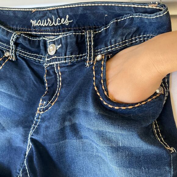 Maurices Women Skinny Jeans Size L (16) Blue Mid Rise Stretch Boot Cut w Sequin - Picture 7 of 12